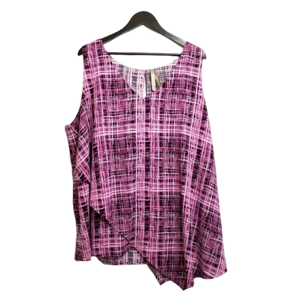 Penningtons Pink Plaid Sleeveless Asymmetric Tank Top